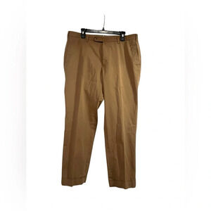 INCOTEX Solid Khaki Brown 100% Cotton Mens Luxury Flat Front Pants Trousers - 38
